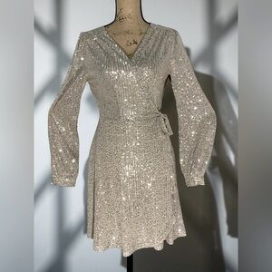 In Loom Silver Sequin Wrap Dress M
